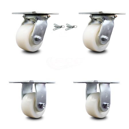 Service Caster 4 Inch Nylon Caster Set with Ball Bearing 2 Swivel Lock and 2 Rigid SCC SCC-35S420-NYB-BSL-2-R-2